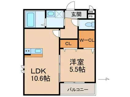 ラフィーネ石本II(1LDK/3階)の間取り写真