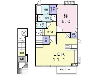 ジュネス・クラール(1LDK/2階)の間取り写真