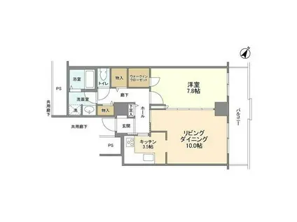 トルナーレ日本橋浜町(1LDK/36階)の間取り写真