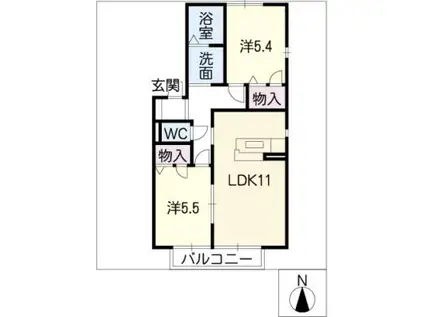 ガーデンハイムB棟(2LDK/2階)の間取り写真