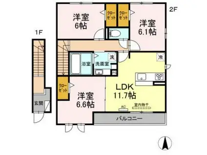 ラシュレ(3LDK/2階)の間取り写真
