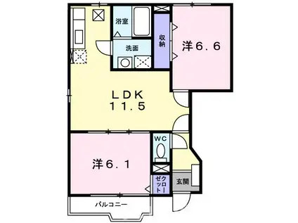 グランドハイツ北館(2LDK/1階)の間取り写真
