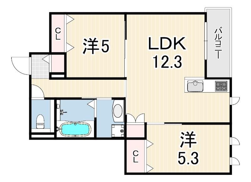 LA VITA摂津本山(2LDK/3階)の間取り写真