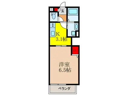 高槻市古曽部町共同(1K/3階)の間取り写真