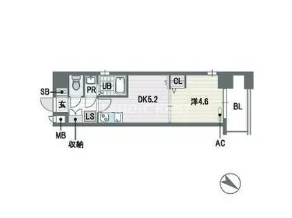 ブランオールA館(1DK/5階)の間取り写真
