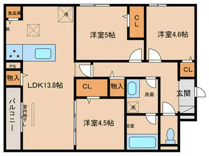 トリシア下大利(3LDK/2階)の間取り写真