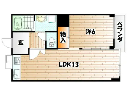 城野駅前ビル(1LDK/6階)の間取り写真
