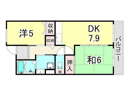 UR浜甲子園さくら街4号棟(2DK/11階)の間取り写真
