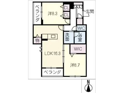 プレミアス御幸(2LDK/2階)の間取り写真