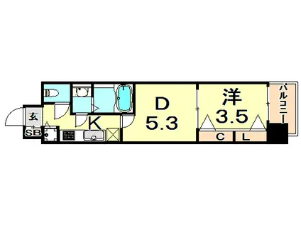 ラヴ神戸三宮(1DK/8階)の間取り写真