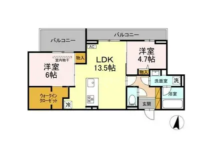 グレイスフルコート雅(2LDK/2階)の間取り写真