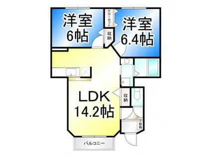 ガーデンハウス朝日山 D棟(2LDK/1階)の間取り写真
