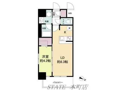 METROSA京町堀(1LDK/12階)の間取り写真