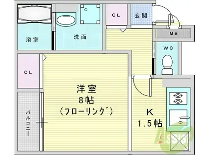PARK HOKULE`A(ワンルーム/2階)の間取り写真