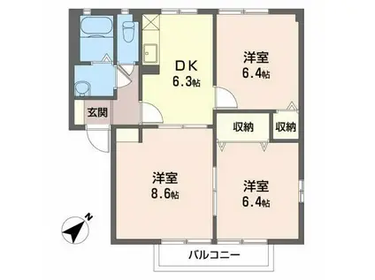 イーストIIA(2LDK/1階)の間取り写真