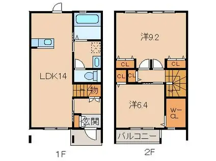 ラ・フェリオ松江中(2LDK/1階)の間取り写真