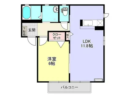 ディアス ドーム A棟(1LDK/2階)の間取り写真