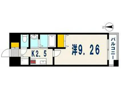 グラビスコート加古町(1K/13階)の間取り写真