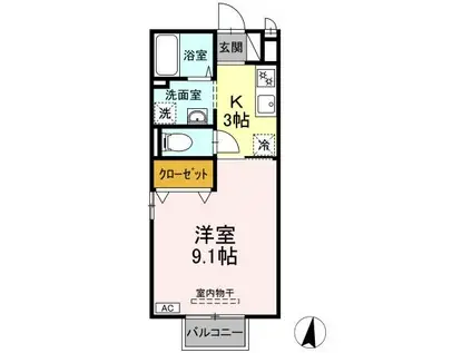 シャルム絆(1K/2階)の間取り写真