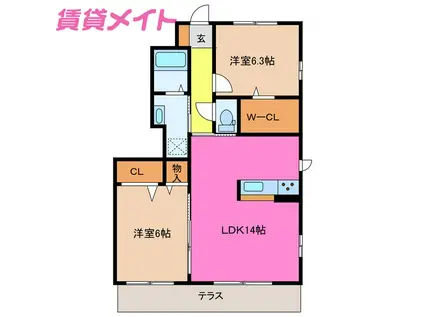 雪月花G棟(2LDK/1階)の間取り写真