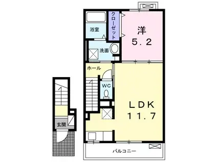 フランカーサ(1LDK/2階)の間取り写真