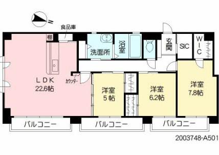 E・MAISON NISHIJIN(3LDK/5階)の間取り写真