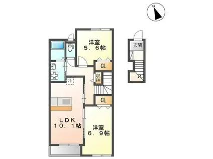 翠ミドリ(2LDK/2階)の間取り写真