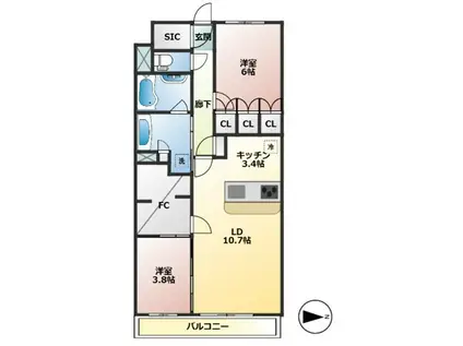 BRILLIA岡山中山下(2LDK/5階)の間取り写真