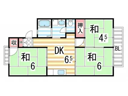 Kひるさいどてらす(3DK/1階)の間取り写真