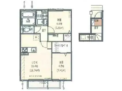 クローバー富士5号館(2LDK/2階)の間取り写真