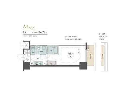 ラグゼナ松戸(1K/9階)の間取り写真