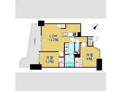 グラン・ブルー宝塚1302(2LDK/13階)の間取り写真