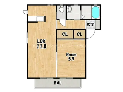 メゾンボヌール(1LDK/2階)の間取り写真