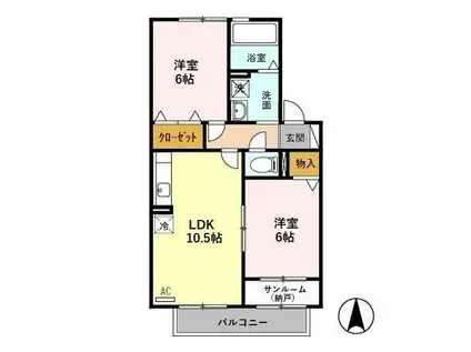 ベルリネッタII(2LDK/2階)の間取り写真