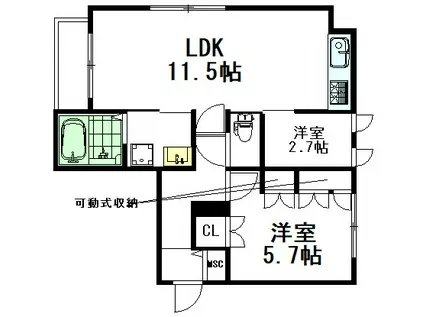 ヘーベルメゾン三鷹(2LDK/1階)の間取り写真