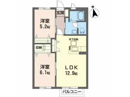 プレジール弐番館(2LDK/1階)の間取り写真