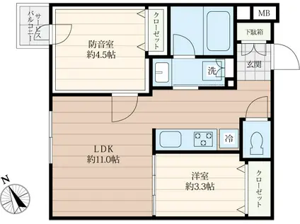 クリオ ラモード新江古田サウンドテラス(1SLDK/4階)の間取り写真