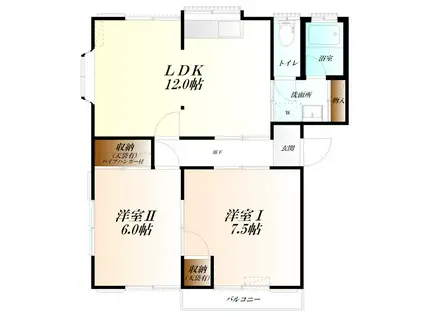 ホミリハイツD棟(2LDK/1階)の間取り写真