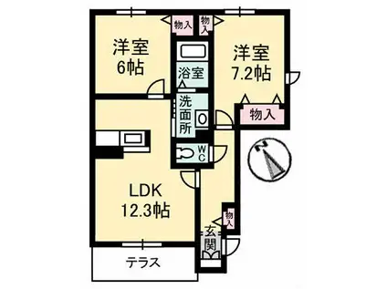 シャーメゾンMOMO(2LDK/1階)の間取り写真