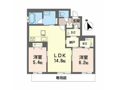 アルフラット南観音II(2LDK/1階)の間取り写真