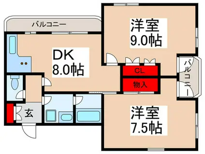 ロンベルク18(2DK/2階)の間取り写真