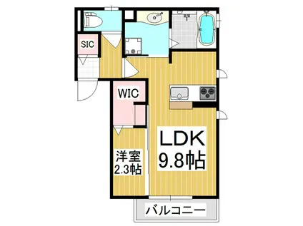 メゾン・ド・ペーシェ(1LDK/2階)の間取り写真