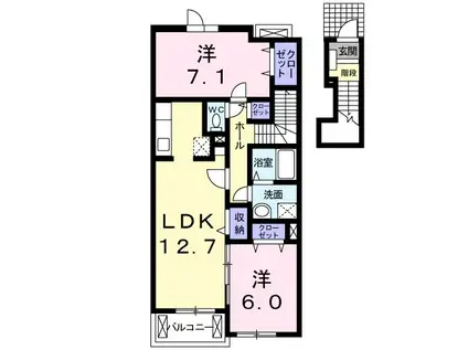グリシーヌ・フルールA(2LDK/2階)の間取り写真