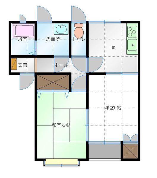 ブラウンパレット(2DK/2階)の間取り写真