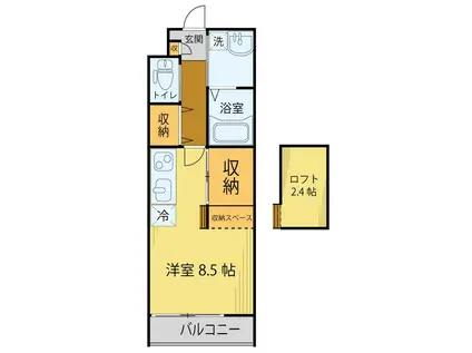 キャビン東照宮(ワンルーム/1階)の間取り写真