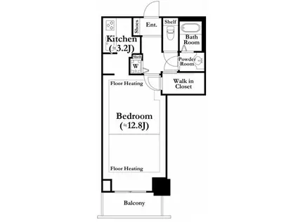 河田町ガーデン1(1K/13階)の間取り写真