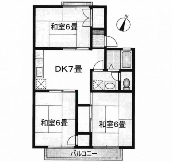 パレーシャル牛田(3DK/2階)の間取り写真