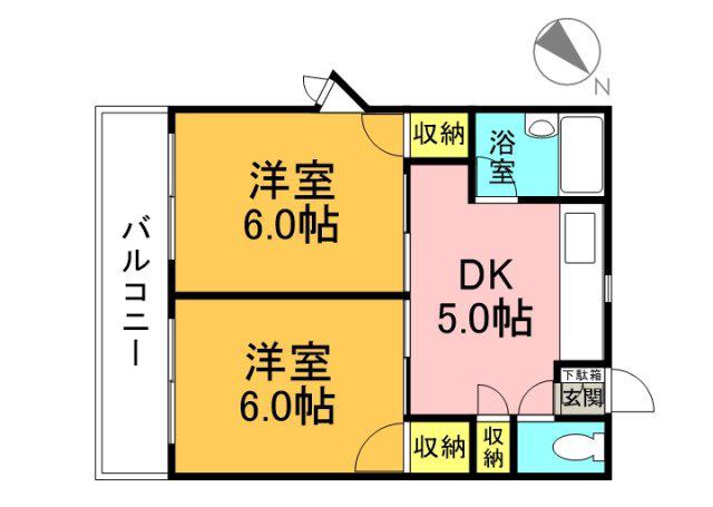 クイーンヤード長束(2DK/2階)の間取り写真