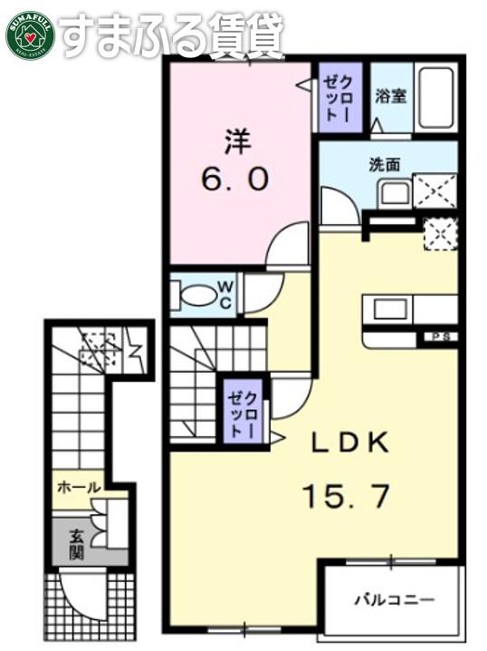 ボヌールチムニー(1LDK/2階)の間取り写真