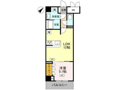 エマリーグレース(1LDK/5階)の間取り写真